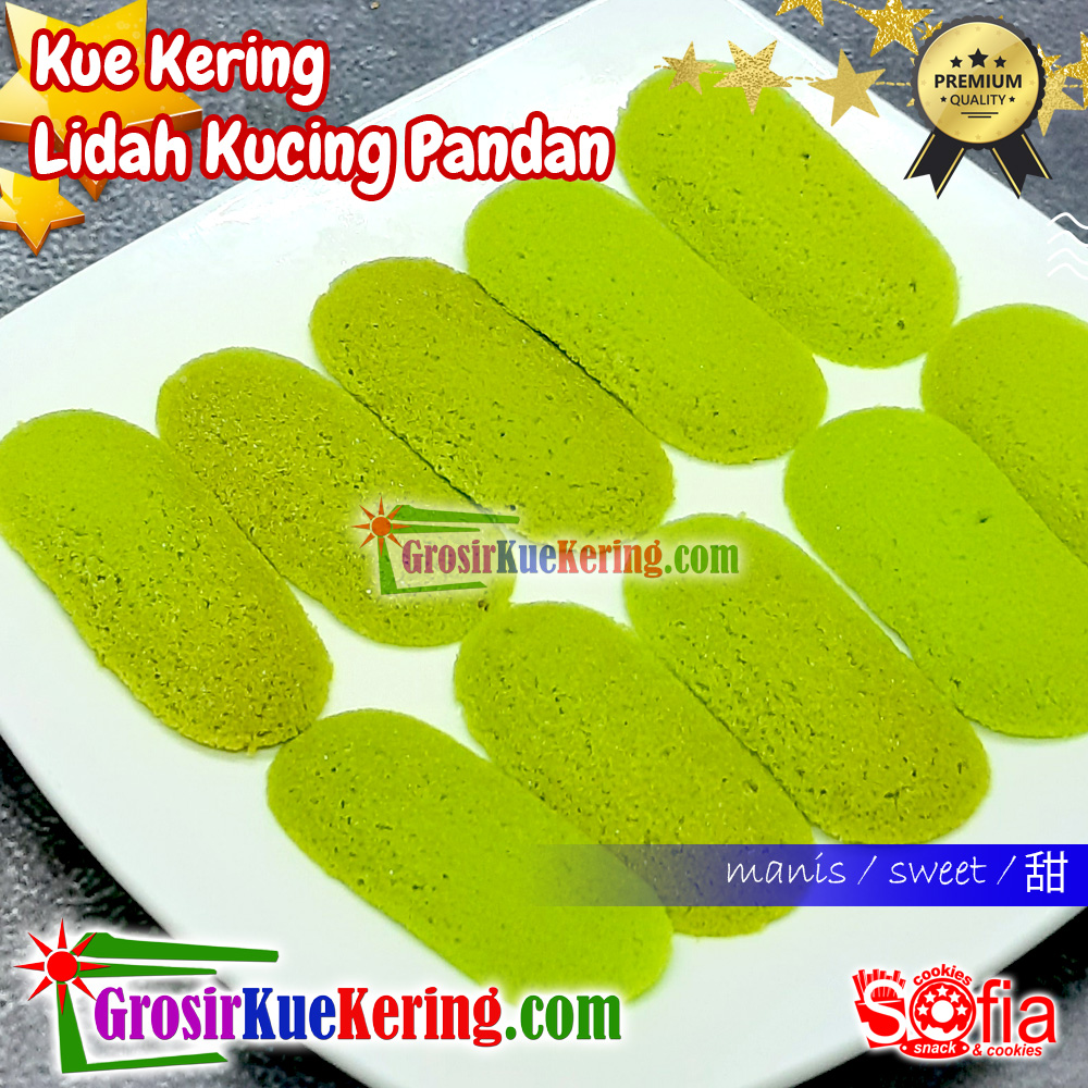 Kue Lidah Kucing Pandan Sofia Premium (stoples +-340g)